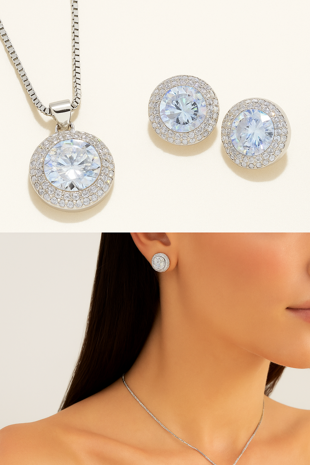 2pcs/set High Quality Round Zircon Jewelry Set Necklace and Earrings