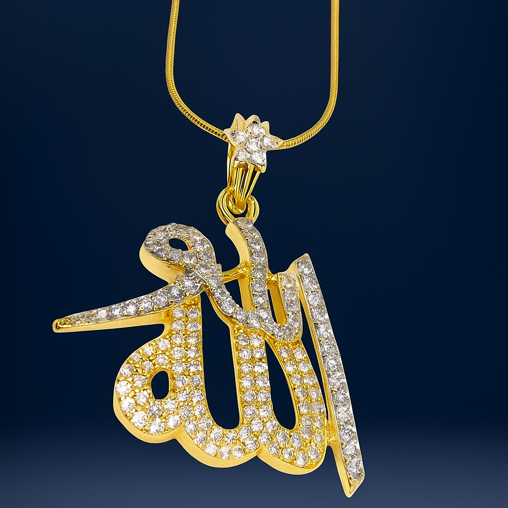 Gold calligraphy pendant