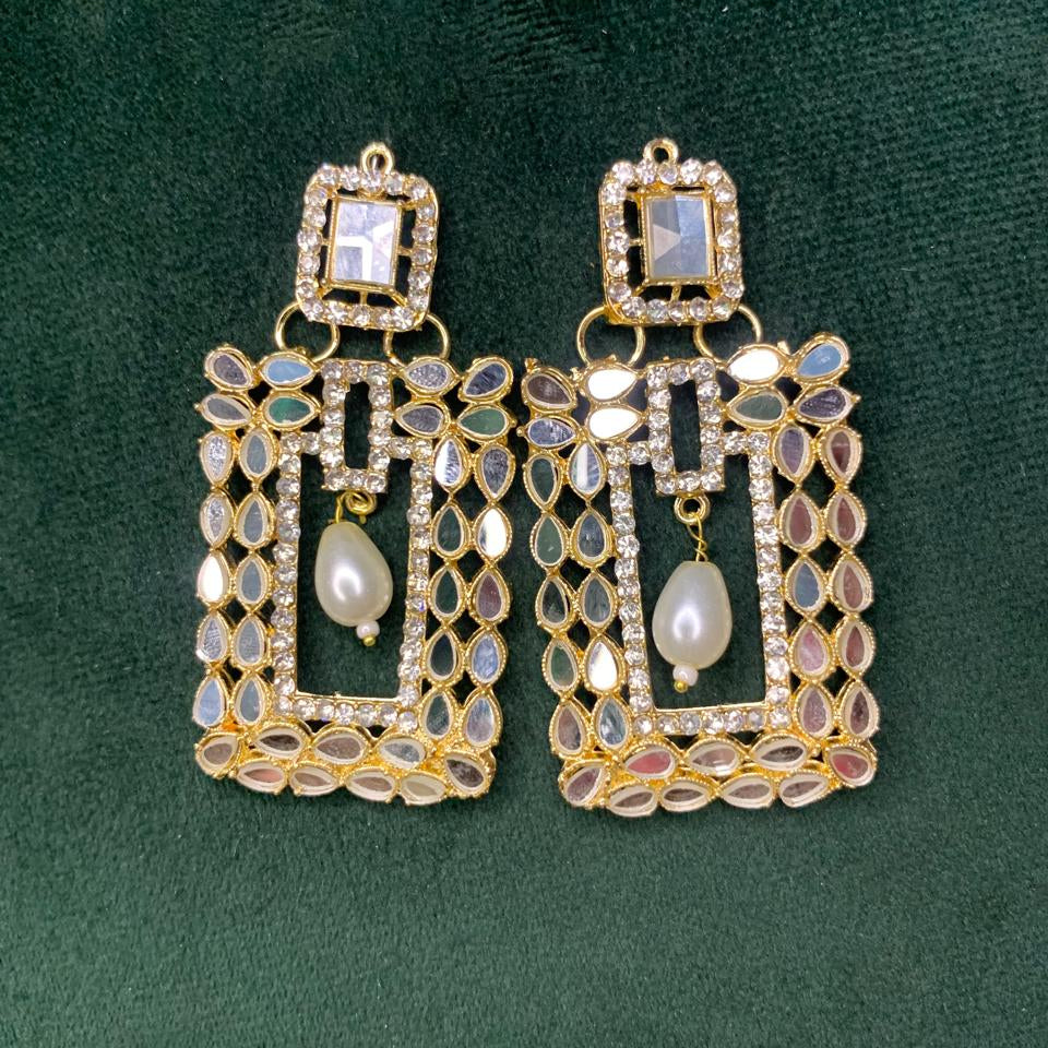 Fashionable Rose Gold and Silver Color Mirror Earring