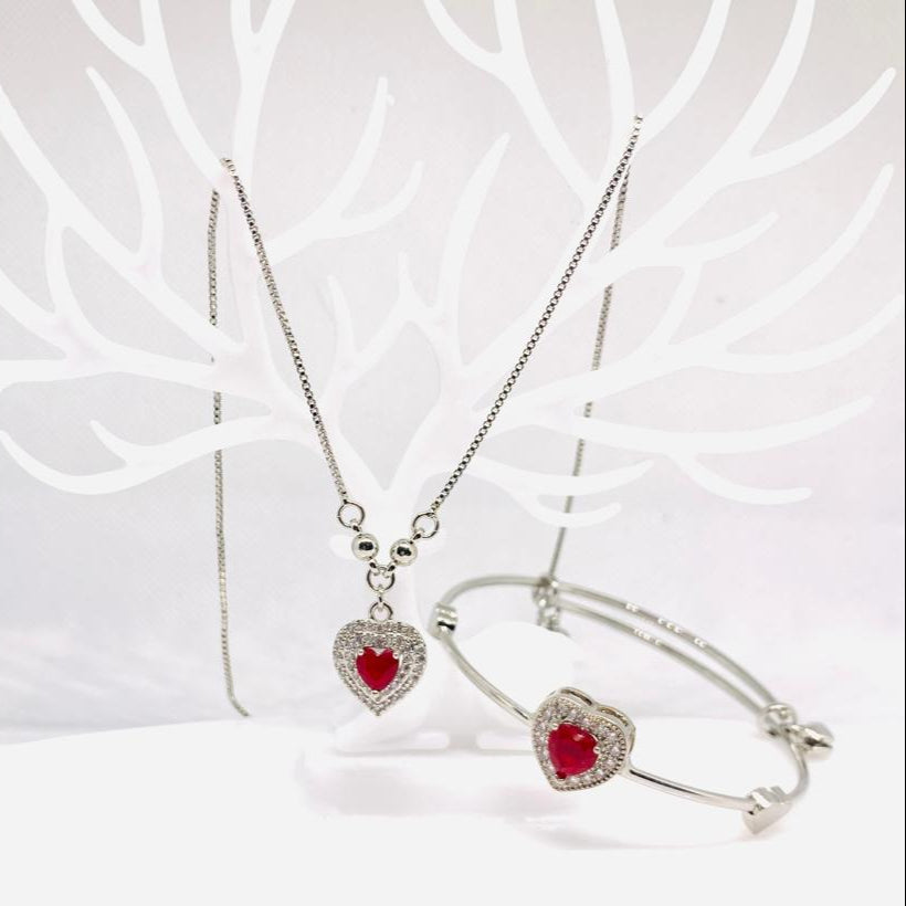 Heart Shape Zircon Bracelet and Pendant