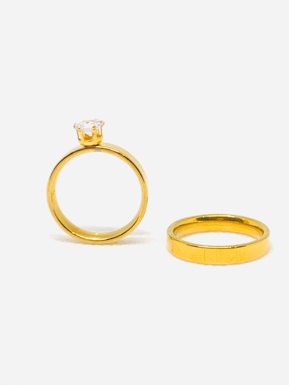 Stainless Steel Gold Color Luxury Female Fashion Ring Promise Stone For Women