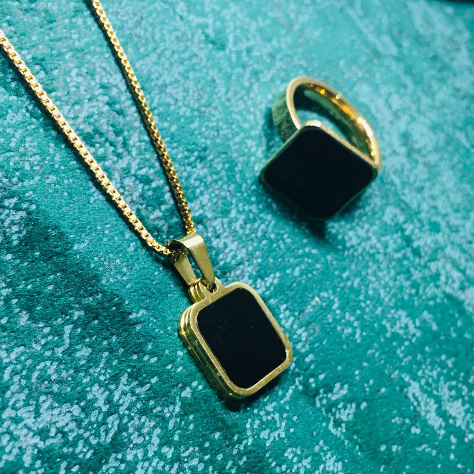 Square Pendant Necklace Women Titanium Steel Square Bar Necklace with Ring