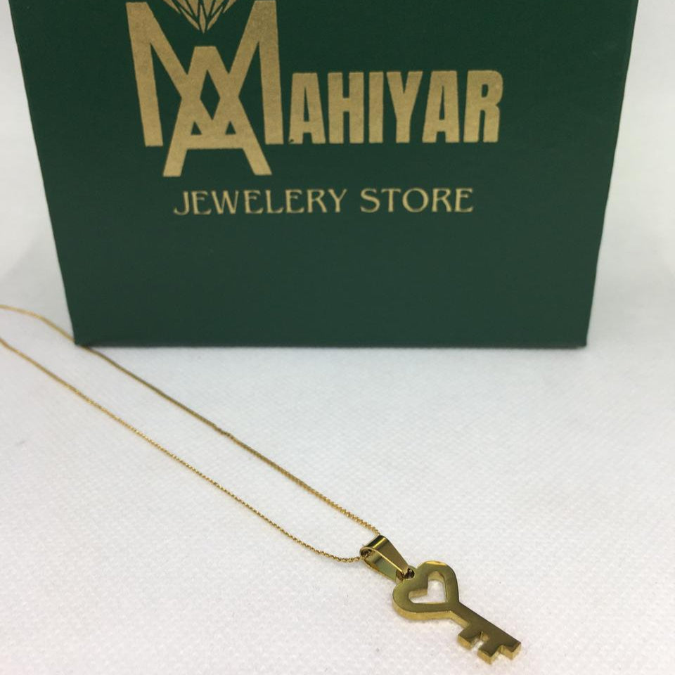 Gold Heart Key with Love Text Necklace Pendant