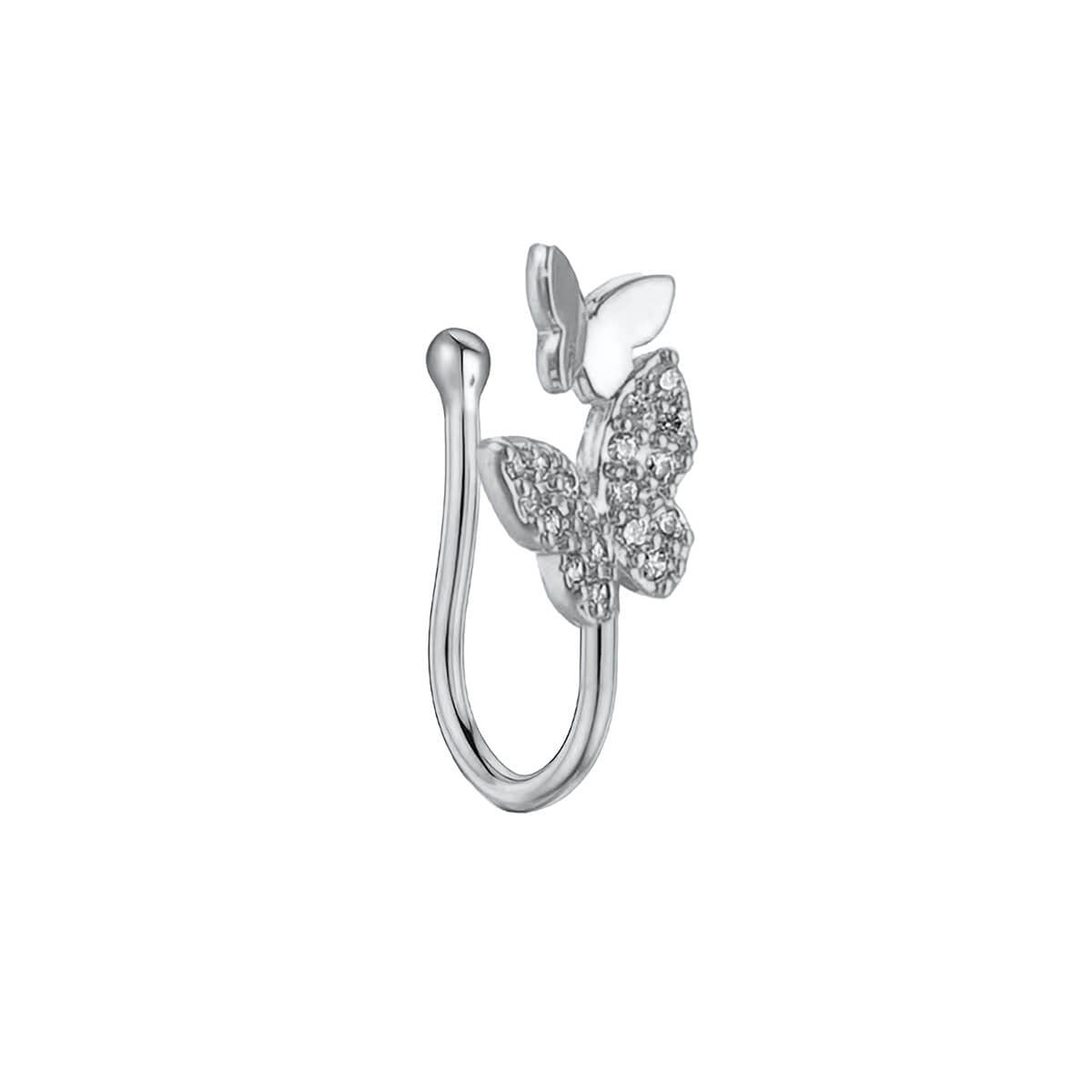 U-Shaped Nose Ring Copper Inlaid Zircon Butterfly Nose Gold Silver Nose Rings for Women