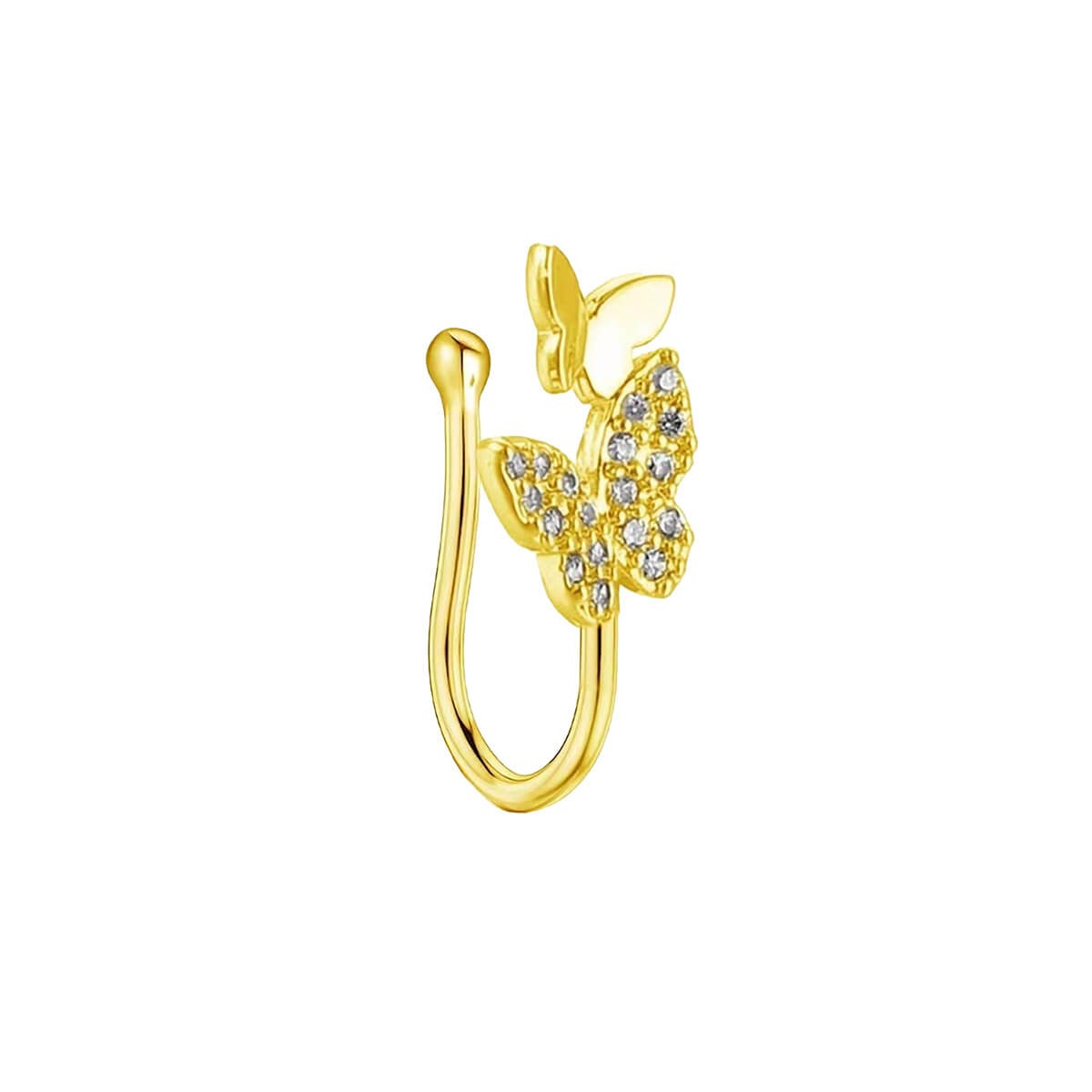 U-Shaped Nose Ring Copper Inlaid Zircon Butterfly Nose Gold Silver Nose Rings for Women