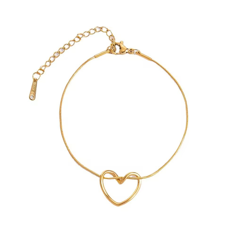 Valentine Golden Heart Necklace and Bracelet