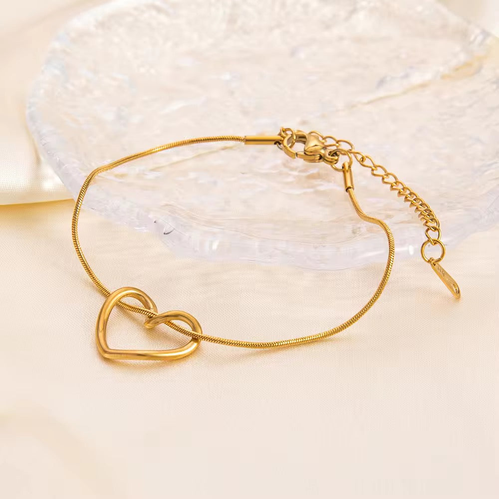 Valentine Golden Heart Necklace and Bracelet