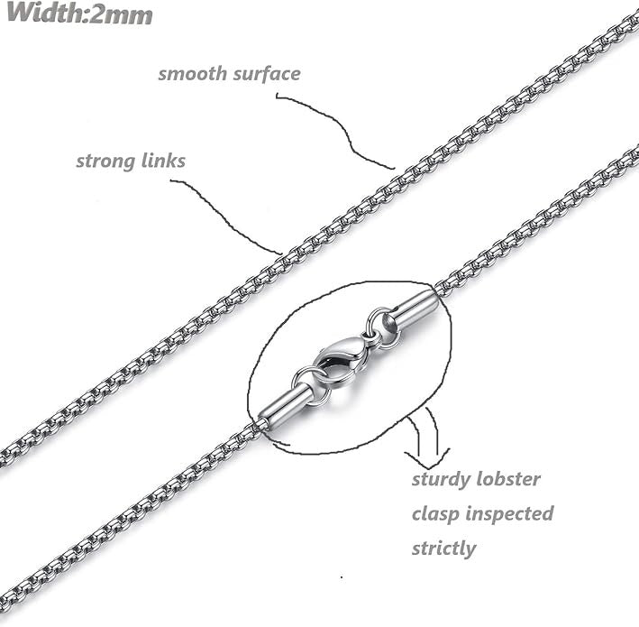 Mens Womens Stainless Steel Square Rolo Chain Necklace