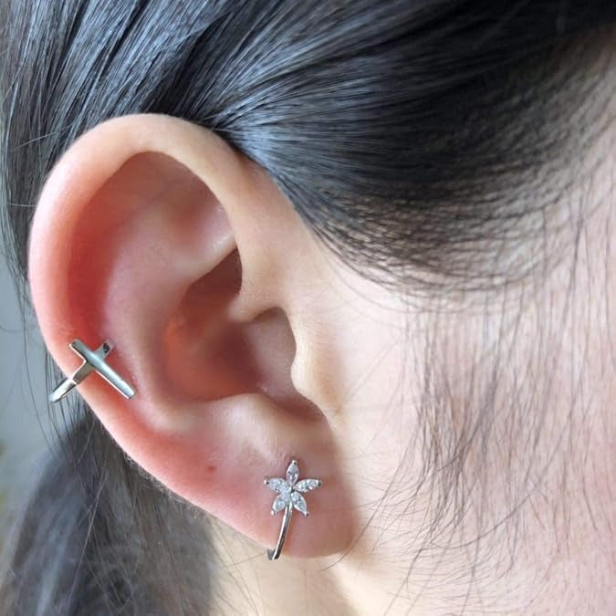 S925 Sterling Silver for Women Girls Dainty Crystal Rhinestone Clip On Cartilage Hoops Studs Earring Non Piercing Hypoallergenic Cute Jewelry Gifts