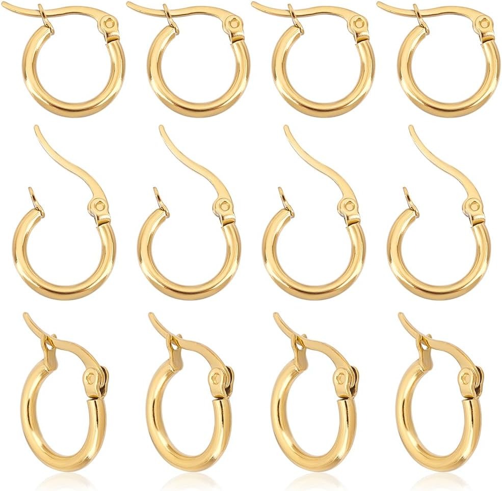 Classic Gold Color Stainless Steel Circle Ear Buckle Small Hoop Earrings for Women Men