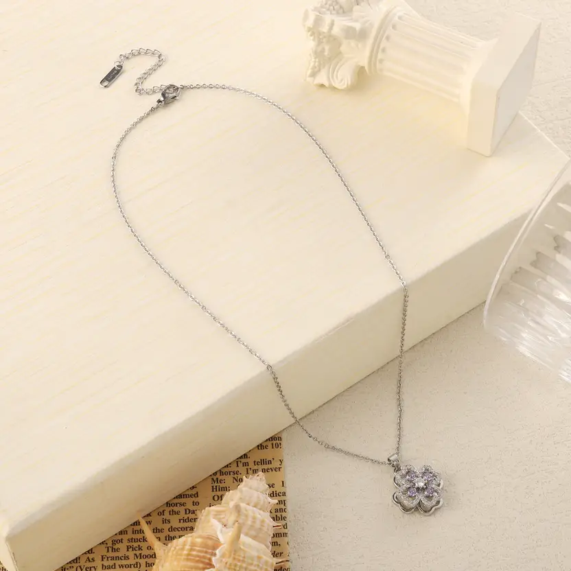 Crystal Clover Silver Necklace
