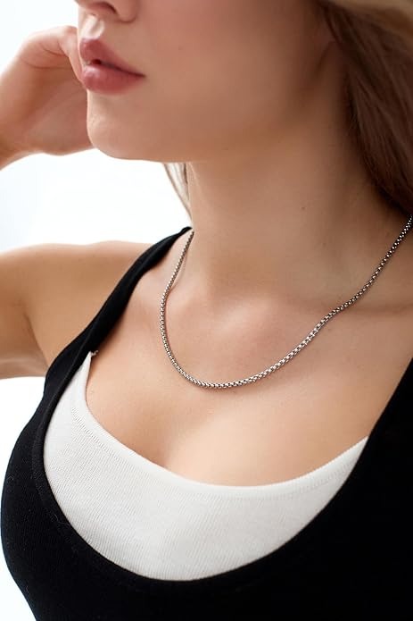 Mens Womens Stainless Steel Square Rolo Chain Necklace