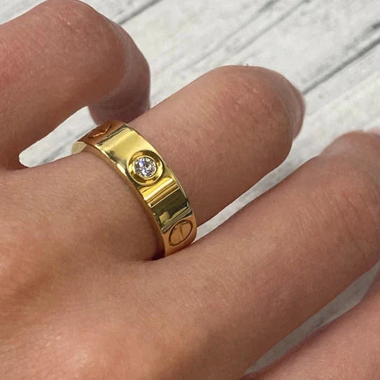 Golden Stone Ring for Girls – Stainless Steel