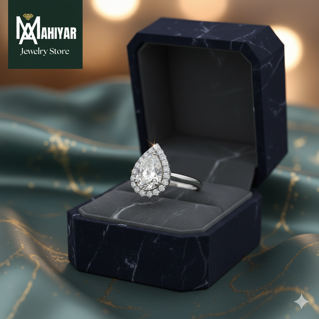 Teardrop CZ Bling Ring Classy Statement Ring Silvertone