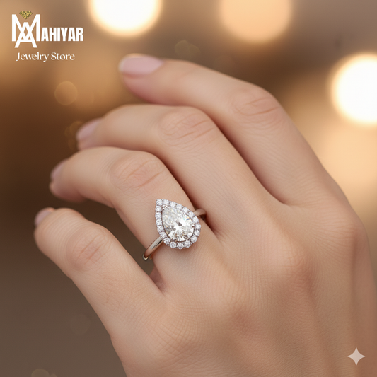 Teardrop CZ Bling Ring Classy Statement Ring Silvertone