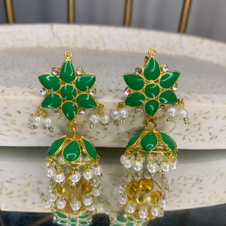 Green and gold earrings