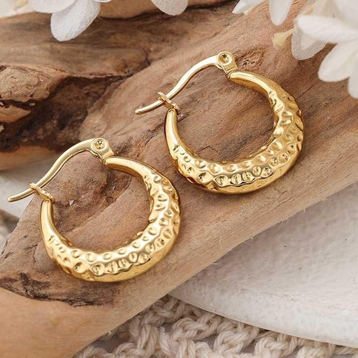 Luxury 18K Gold Plated Printed Hoop Earrings Stainless Steel Solid Chunky Hoop Earrings for Women