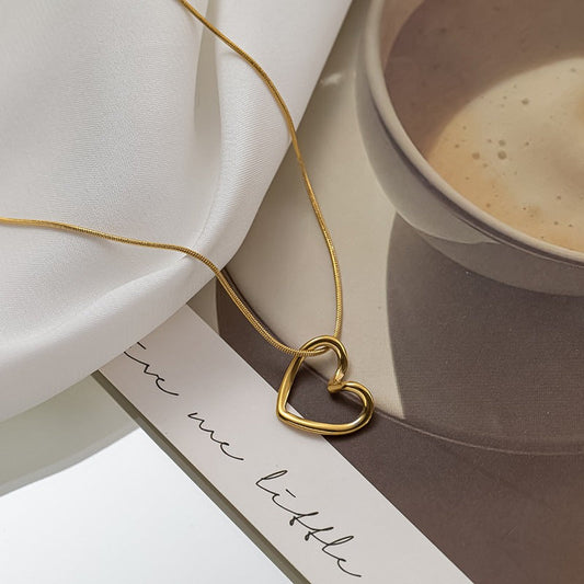 Gold Plating Heart Pendant Necklace Stainless Steel Collana Con Cuore Waterproof Hollow Heart Necklace