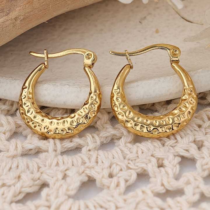 Luxury 18K Gold Plated Printed Hoop Earrings Stainless Steel Solid Chunky Hoop Earrings for Women