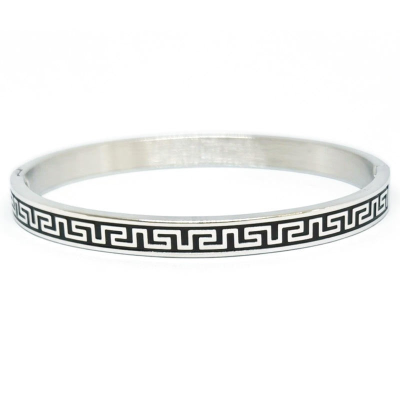 Enamel Pattern Stainless Steel Bangle Bracelet