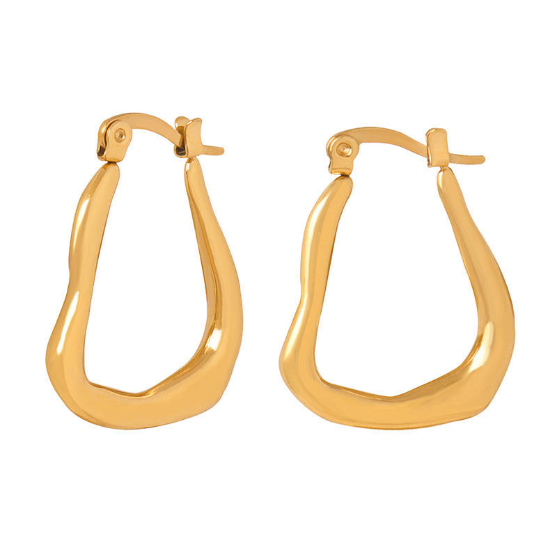 Gold Plated Plain Big Pear Oval Hoops Earring