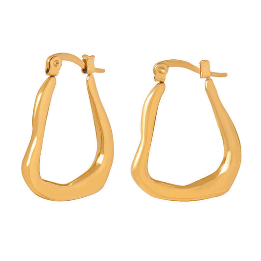 Gold Plated Plain Big Pear Oval Hoops Earring