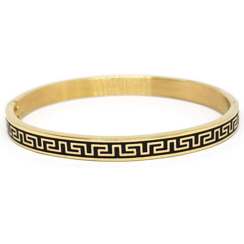 Enamel Pattern Stainless Steel Bangle Bracelet