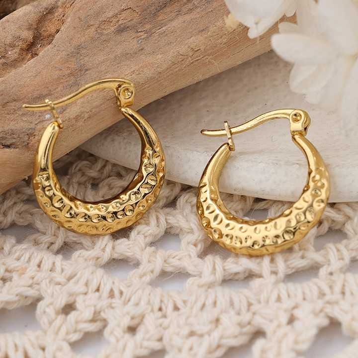 Luxury 18K Gold Plated Printed Hoop Earrings Stainless Steel Solid Chunky Hoop Earrings for Women