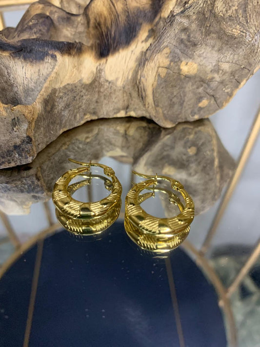Textured Hoop Earrings in Gold Stainless Steel