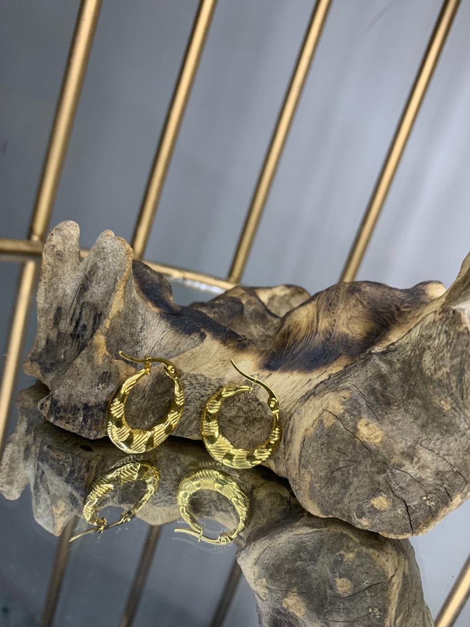 Textured Hoop Earrings in Gold Stainless Steel