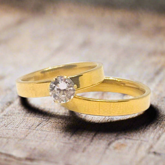 Stainless Steel Gold Ring Promise Stone