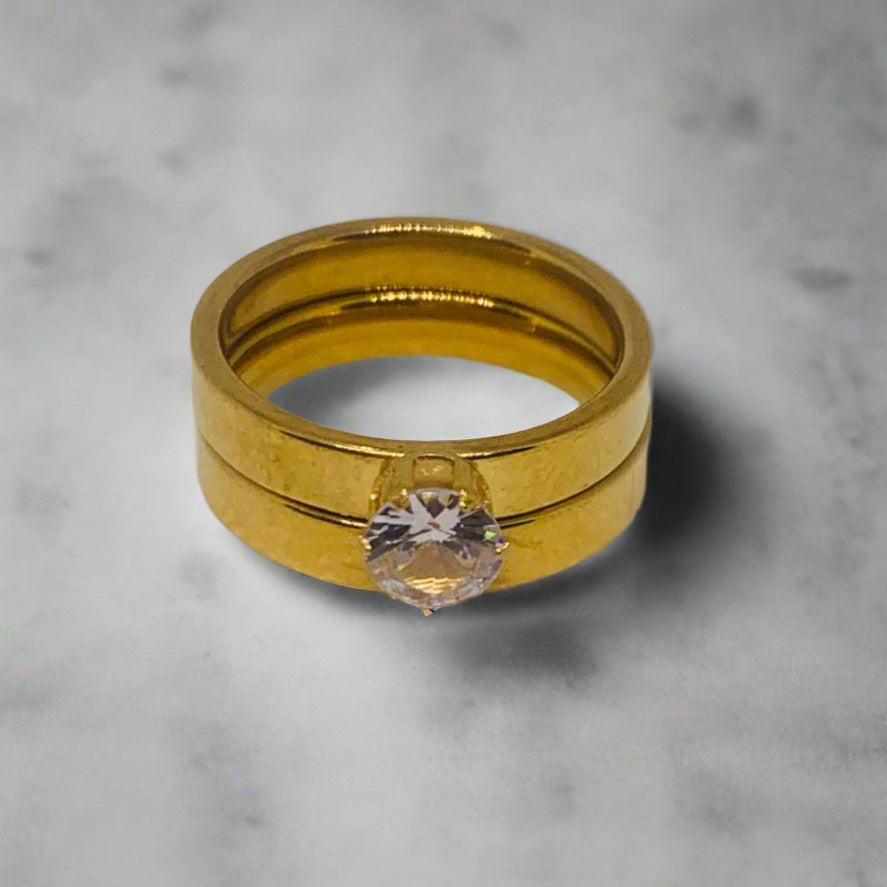 Stainless Steel Gold Ring Promise Stone
