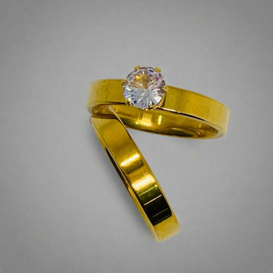 Stainless Steel Gold Color Luxury Female Fashion RingPromise Stone For Women