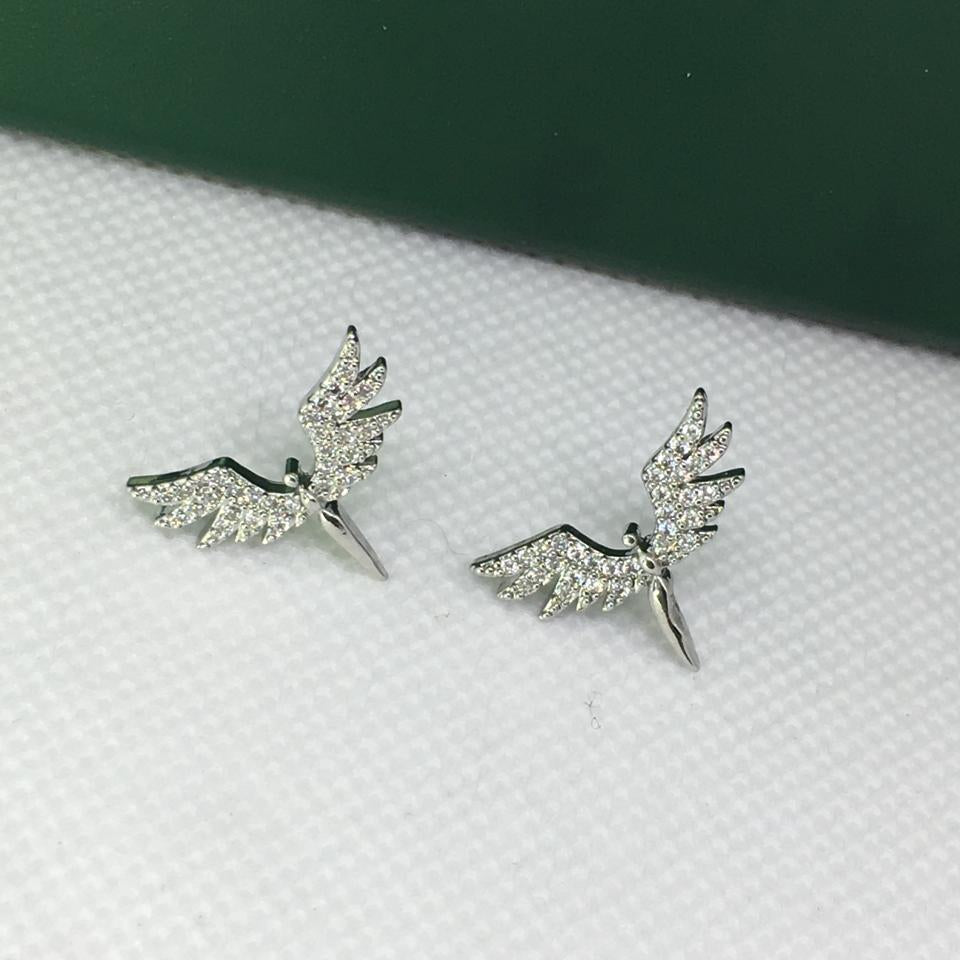 Micro-embellished Angel Wings Stainless Steel Earrings Ring Necklace Set