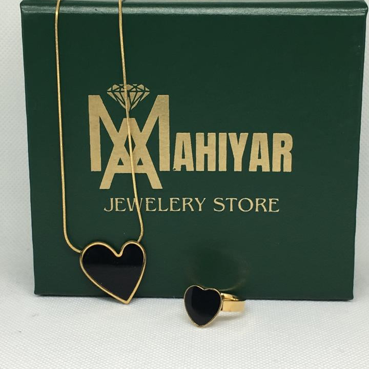 Black Irregular Heart Necklace Stainless Steel Black Enamel Heart Pendant Necklace With Ring