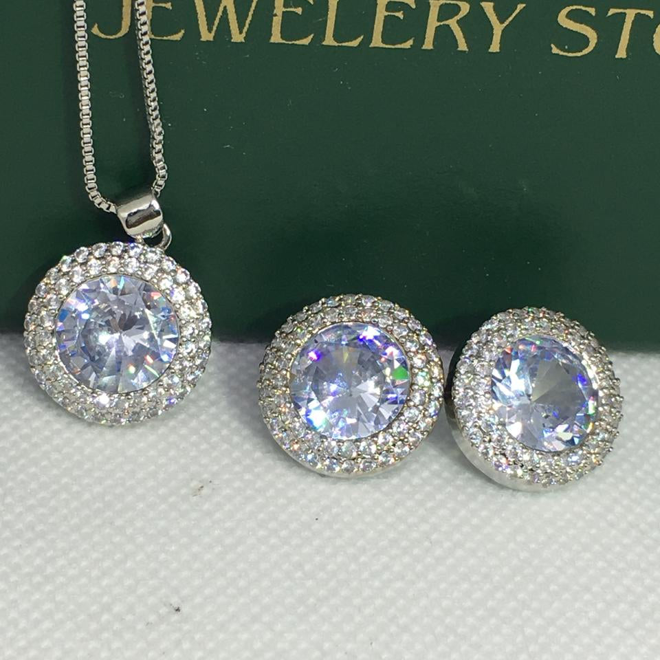 2pcs/set High Quality Round Zircon Jewelry Set Necklace and Earrings