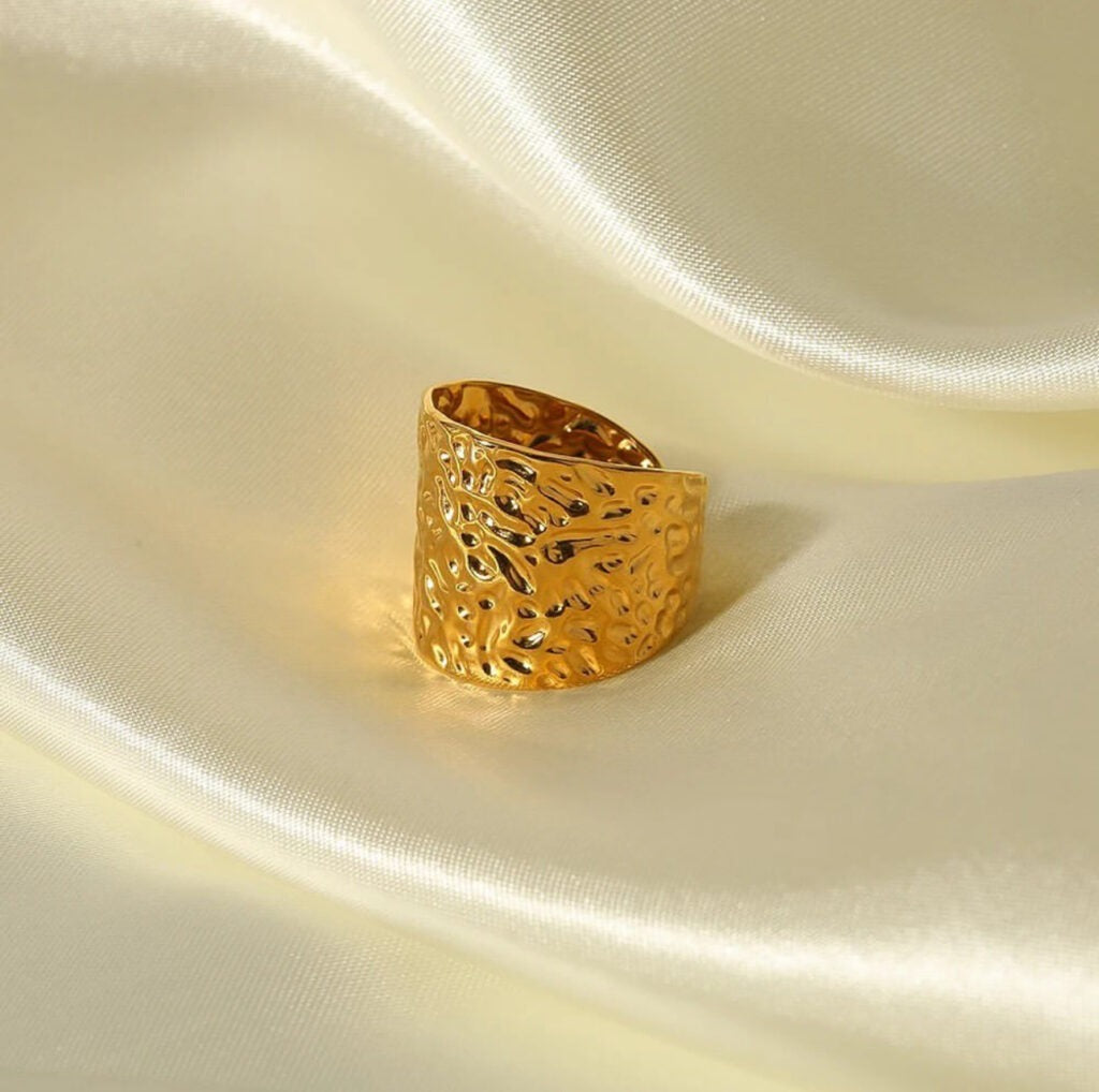 Stainless Steel Open Ring - Creative Concave Personalized Gold Plated Wide Band Fashion Jewelry for Women Men