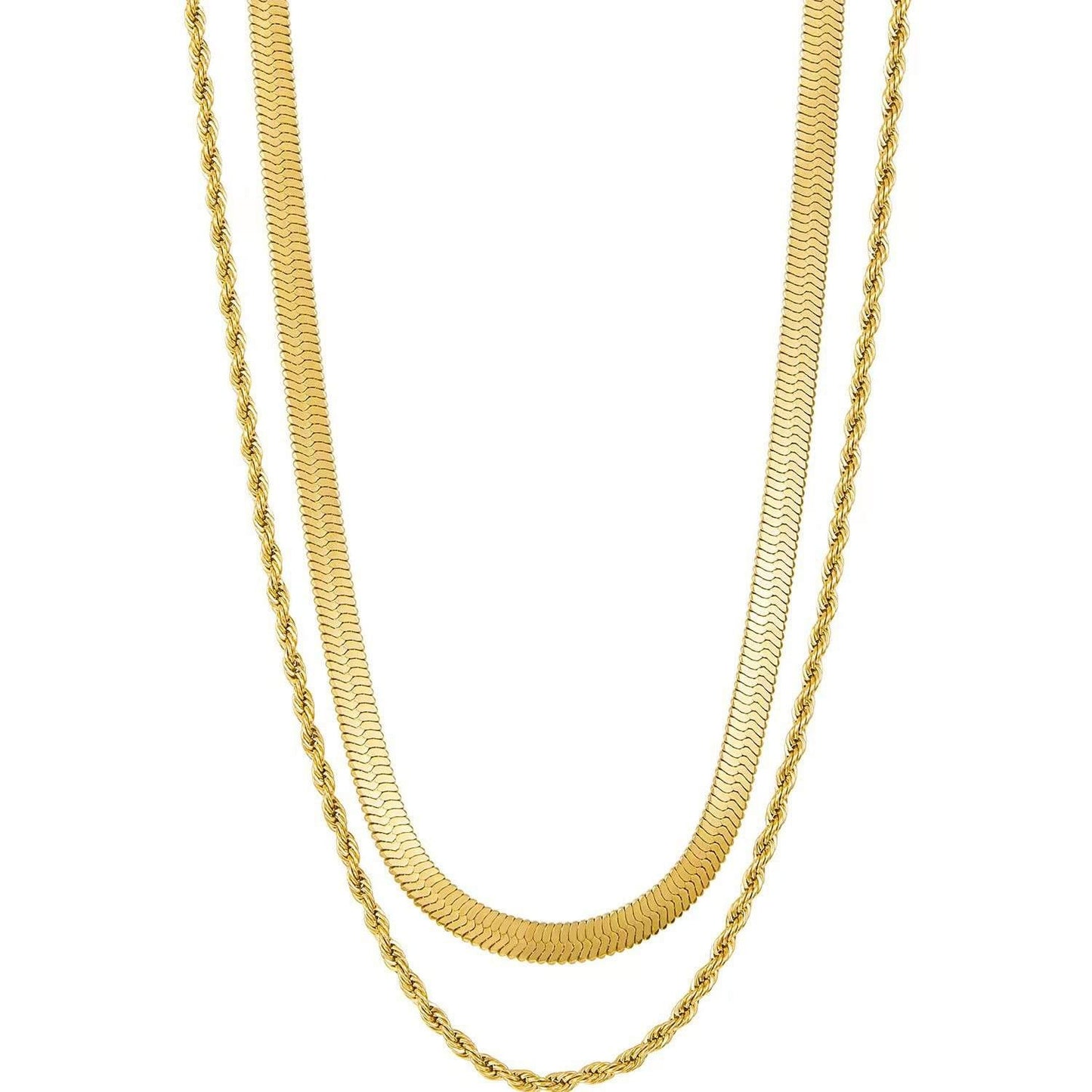 Herringbone Rope Chain Layered Necklace Stainless Steel