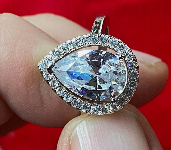Teardrop CZ Bling Ring Classy Statement Ring Silvertone