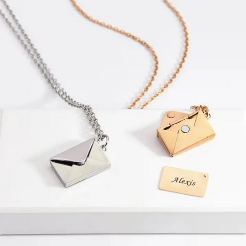 Custom Engraved Love Letter Personalized Envelope Pendant Necklace Stainless Steel