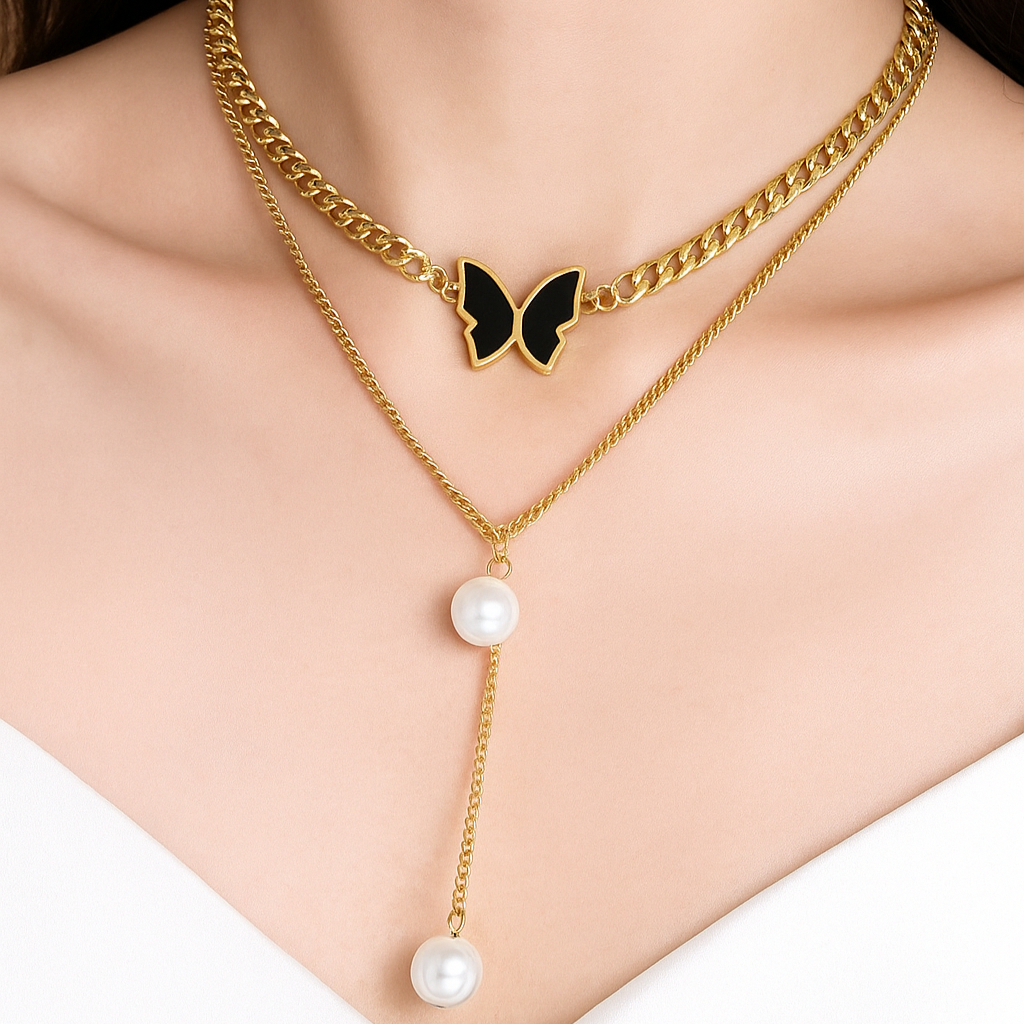 butterfly pendant and pearl drop