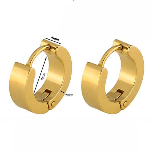 Classic Gold Color Stainless Steel Circle Ear Buckle Small Hoop Earrings for Women Men