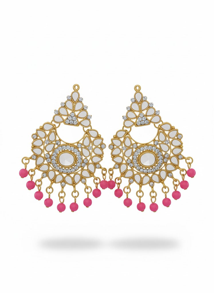 Indian Sheesha kundun Style Earrings with White Pearls For Girls