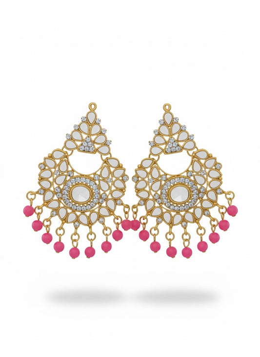 Indian Sheesha kundun Style Earrings with White Pearls For Girls