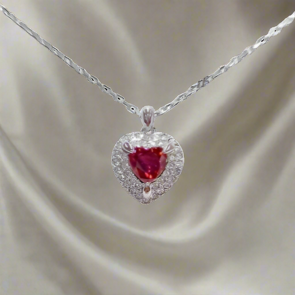 Pendant Heart-Shaped Rhodium PVD Red/Clear Crystal