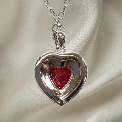 Pendant Heart-Shaped Rhodium PVD Red/Clear Crystal