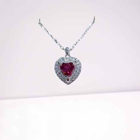 Pendant Heart-Shaped Rhodium PVD Red/Clear Crystal