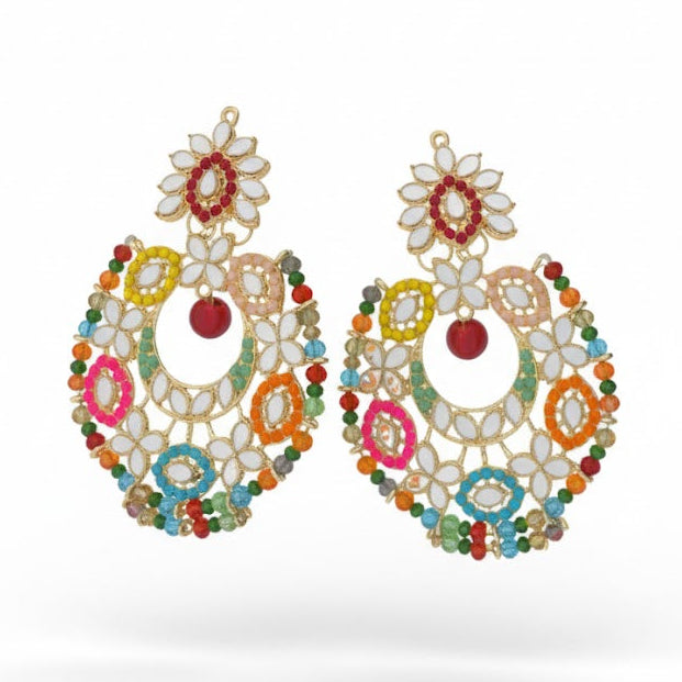 Fashionable Multi Color Mirror and Beads Earring