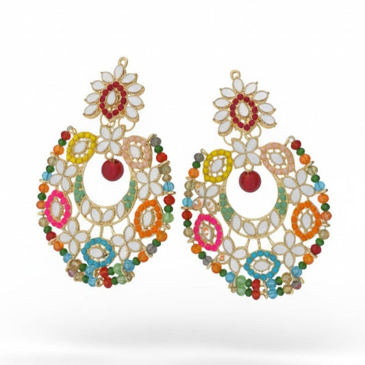 Fashionable Multi Color Mirror and Beads Earring