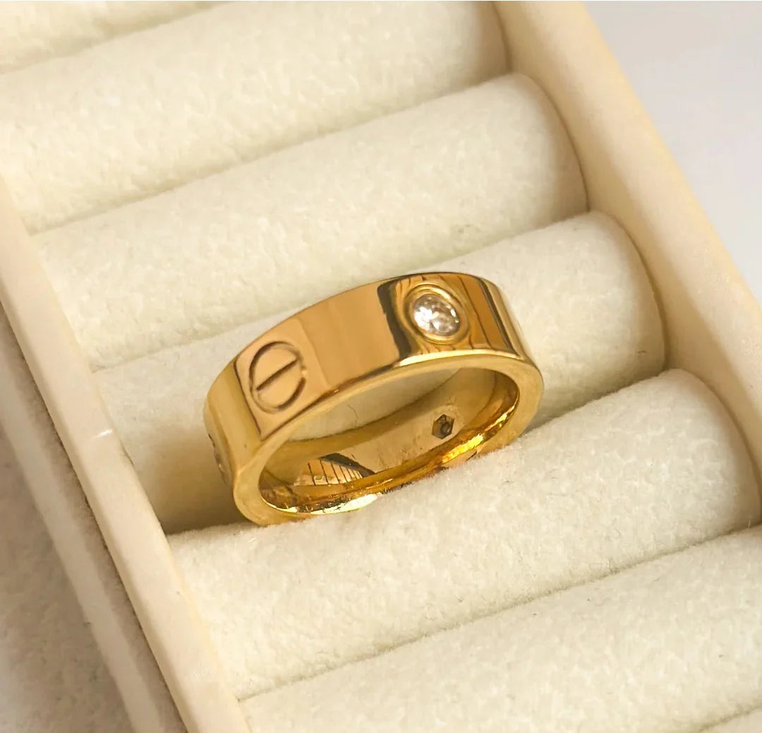 Golden Stone Ring for Girls – Stainless Steel